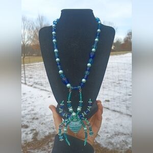 Handcrafted Blue Spider Necklace